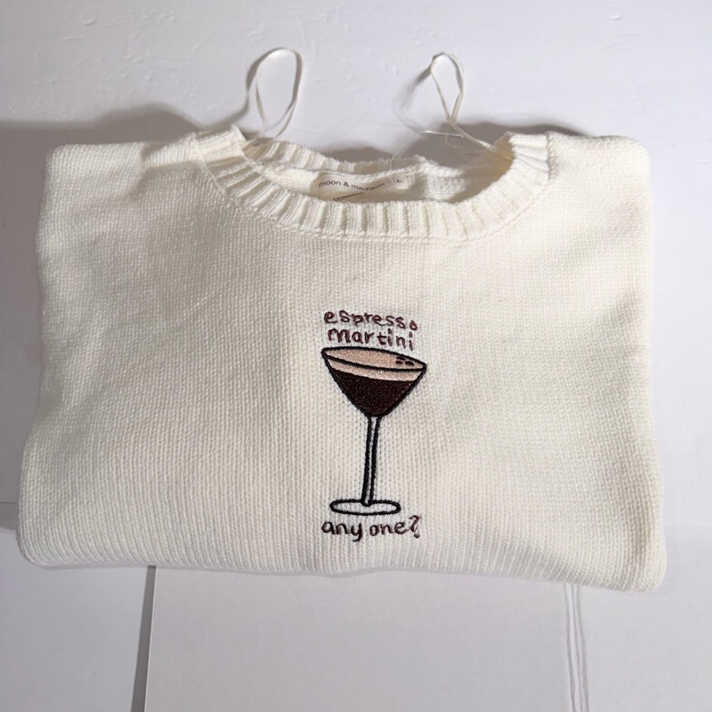 moon & madison Cream Sweater with Martini Embroidery